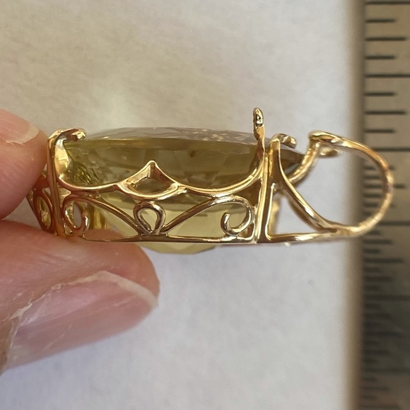 14 Carats Limon Quartz Scroll Frame Oval Pendant - SOLID 14K Yellow Gold - Picture 5 of 10